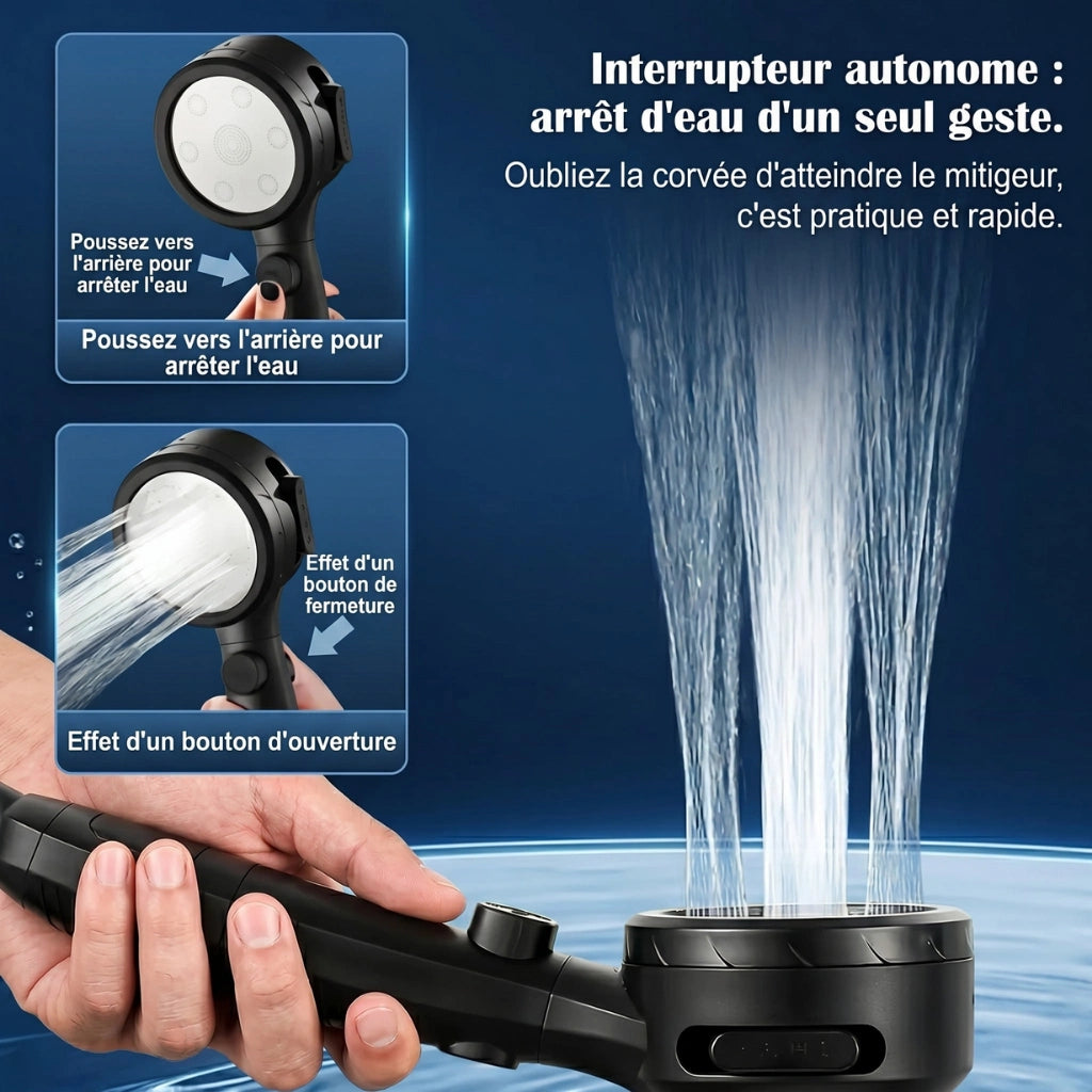 Pommeau de douche noir avec affichage numérique