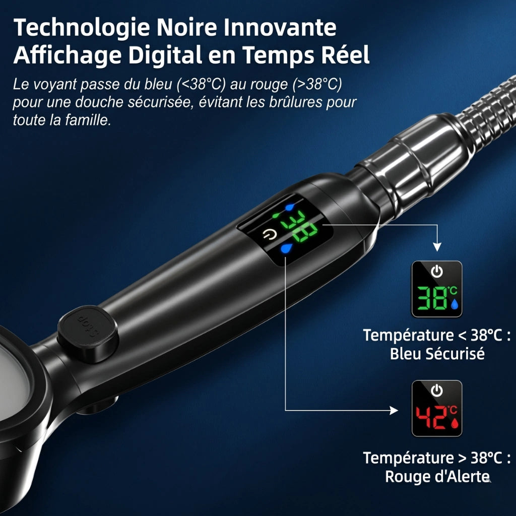 Pommeau de douche noir avec affichage numérique