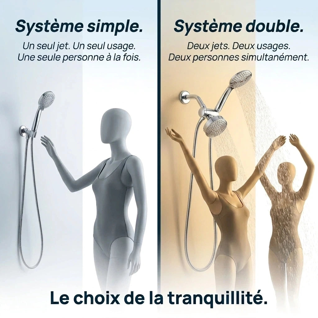 Pommeau de douche double haut débit chrome - détail des buses sur fond blanc
