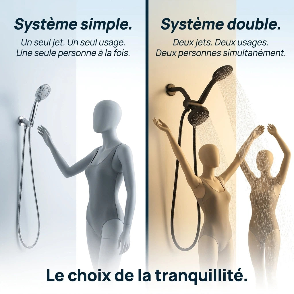 Pommeau de douche double haut débit noir - détail des buses sur fond blanc