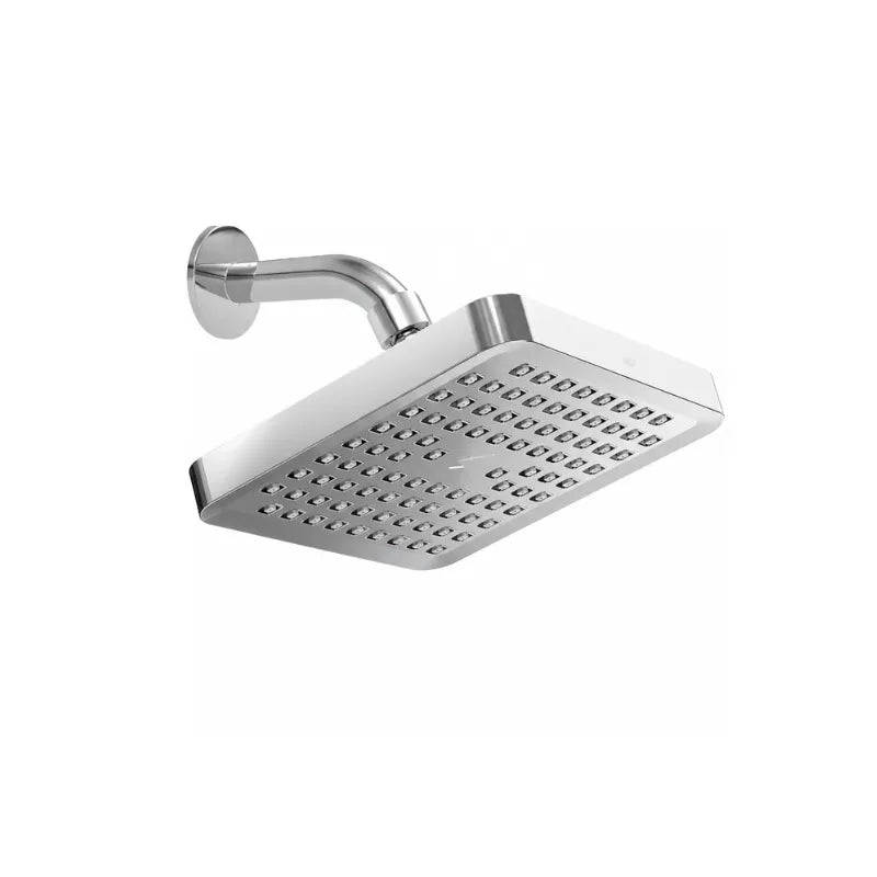 Pommeau de douche à pluie rectangulaire chrome sur fond blanc