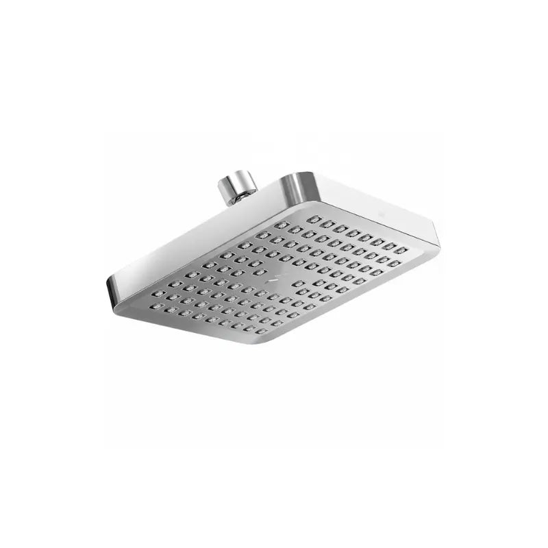 Pommeau de douche à pluie rectangulaire chrome sur fond blanc