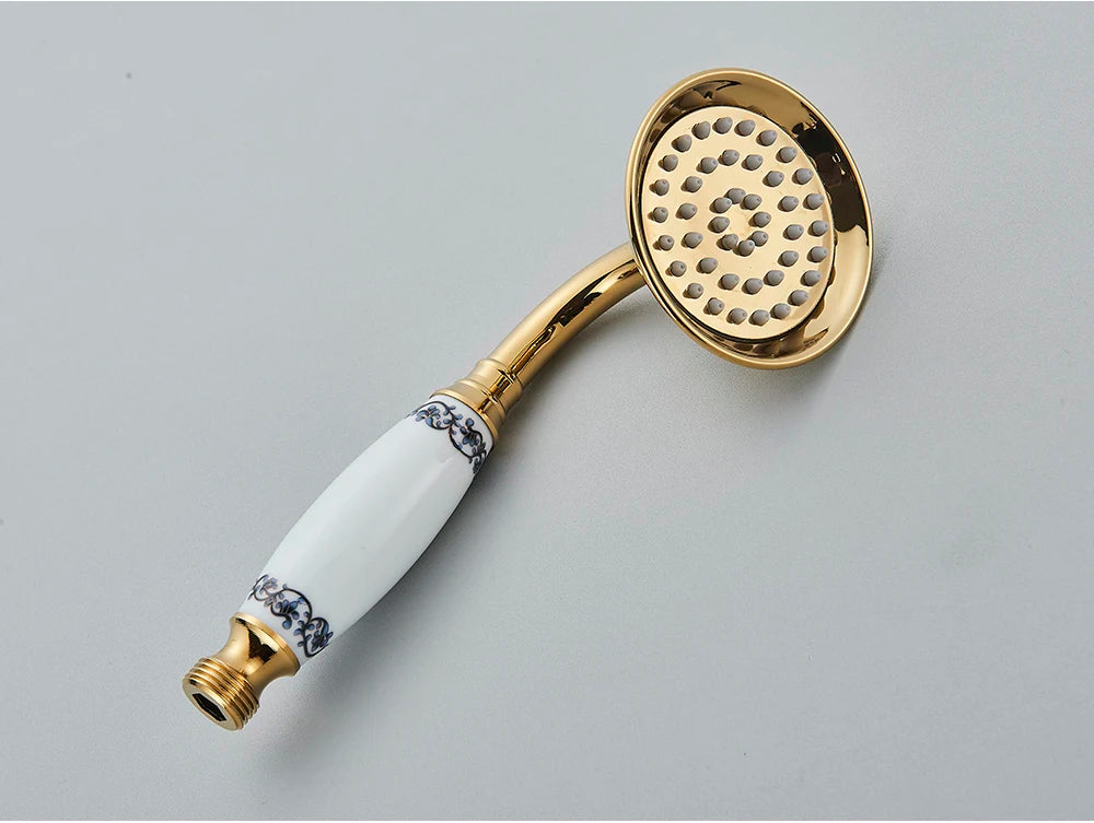 Pommeau de douche doré vintage à buses motif fleur