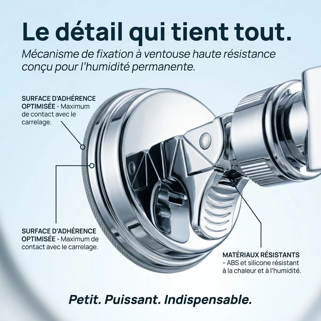 Support de douche à ventouse réglable - vue de côté sur fond blanc