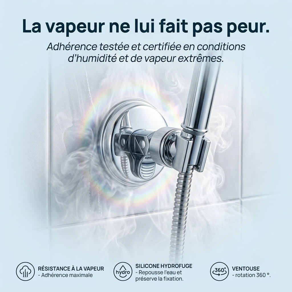 Support de douche à ventouse réglable - vue de dos sur fond blanc