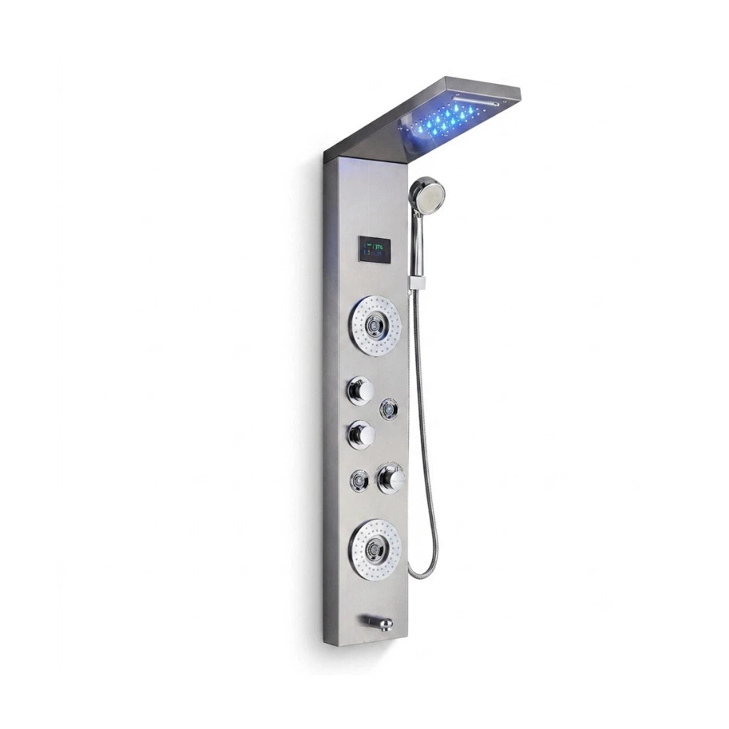 Colonne de douche inox double pommeau - Haute pression - Installation rapide - vue principale sur fond blanc
