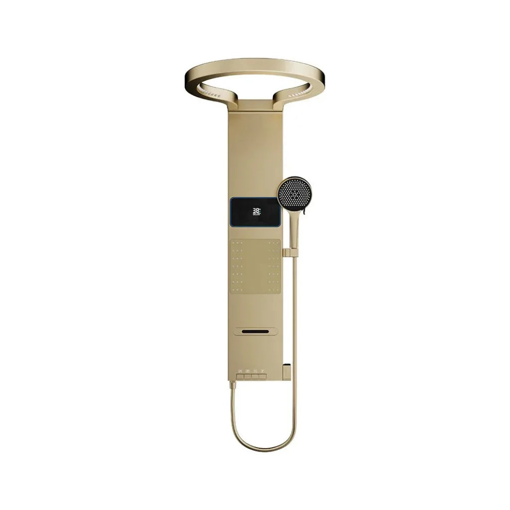 Colonne de Douche Dorée Anneau LED Hydromassant Aluminium PVD - vue principale sur fond blanc