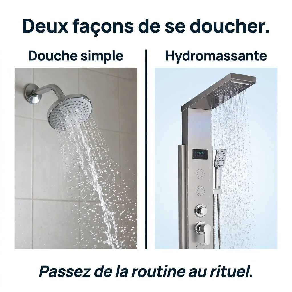 Colonne de Douche Hydromassante Inox Brossé - 4 Jets LED