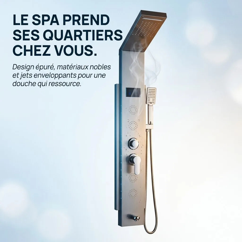 Colonne de Douche Hydromassante Inox Brossé - 4 Jets LED