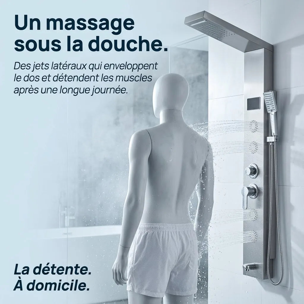 Colonne de Douche Hydromassante Inox Brossé - 4 Jets LED
