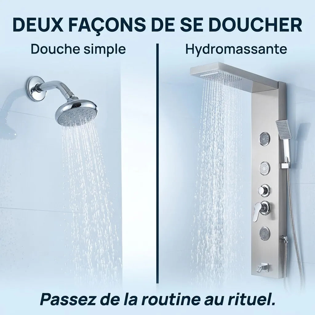 Colonne de Douche Hydromassante Inox Brossé - 3 Jets