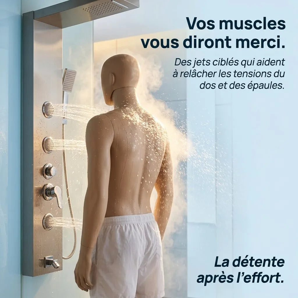 Colonne de Douche Hydromassante Inox Brossé - 3 Jets