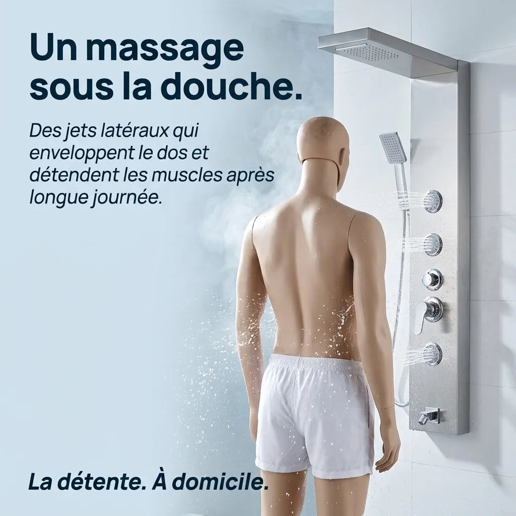 Colonne de Douche Hydromassante Inox Brossé - 3 Jets