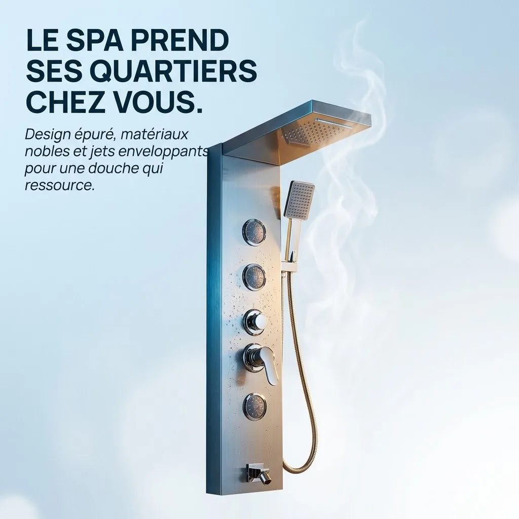 Colonne de Douche Hydromassante Inox Brossé - 3 Jets