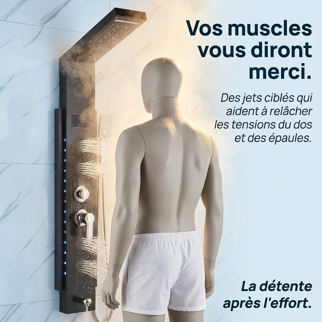 Colonne de Douche Hydromassante Noire - LED & 4 Jets