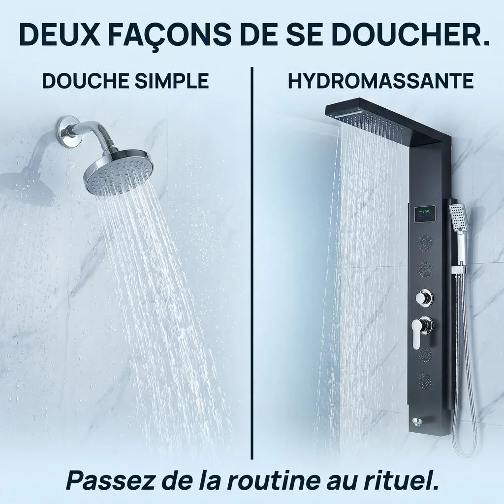 Colonne de Douche Hydromassante Noire - LED & 4 Jets