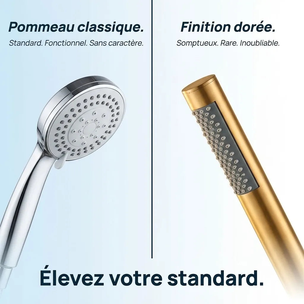 Douchette Dorée Brossée Jet Unique - vue de dos sur fond blanc