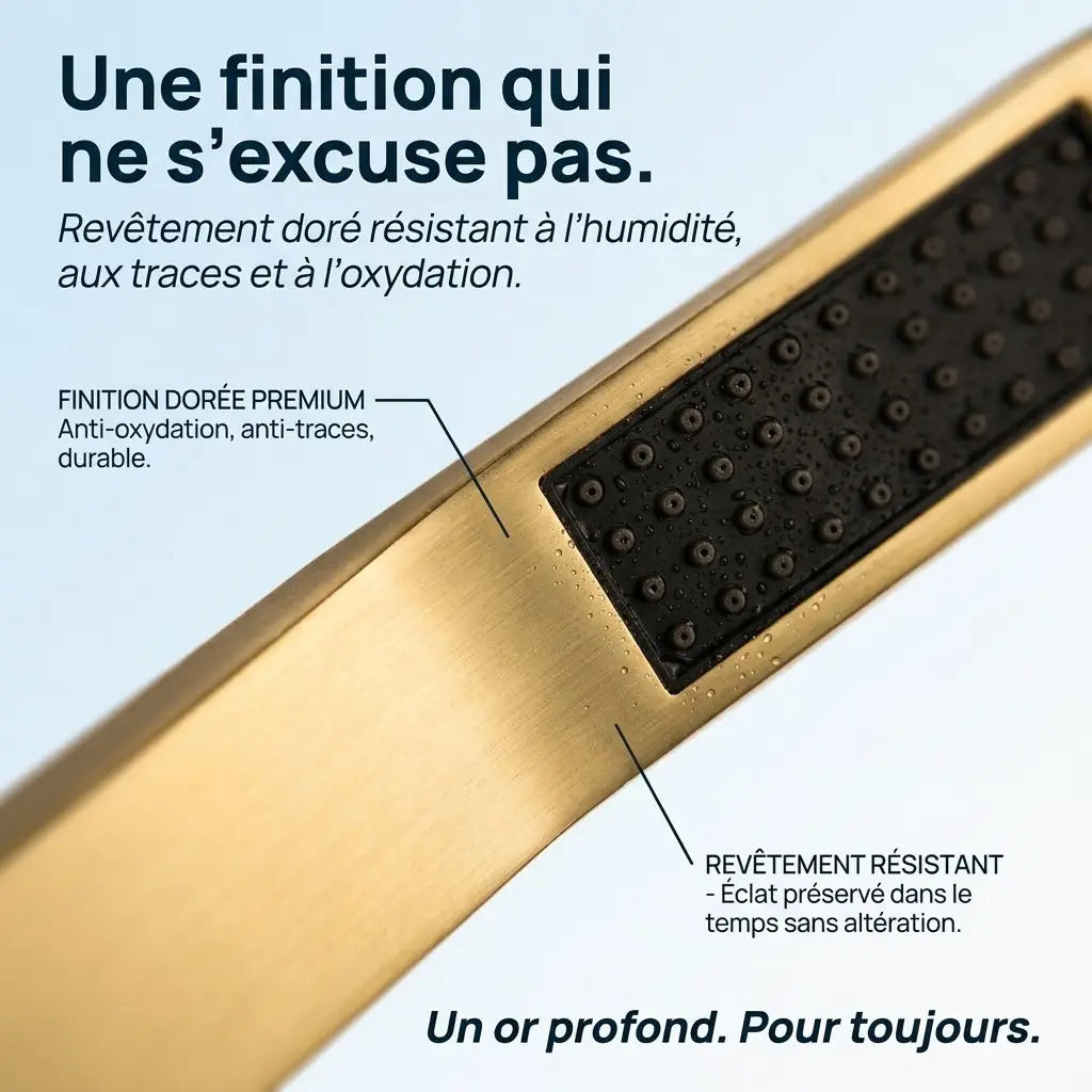 Douchette Dorée Brossée Rectangulaire à Face Noire
