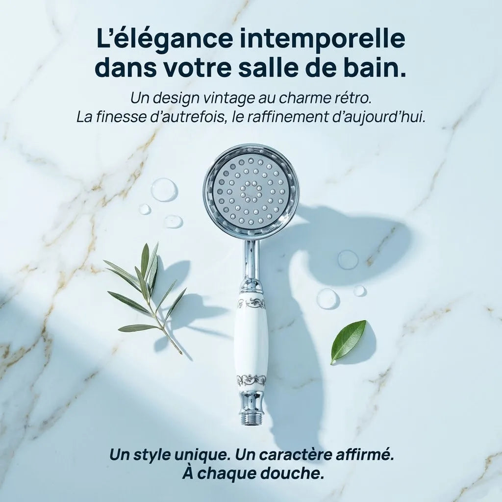 Douchette Économique Vintage Chromée Céramique Motif Fleur - détail des buses sur fond blanc