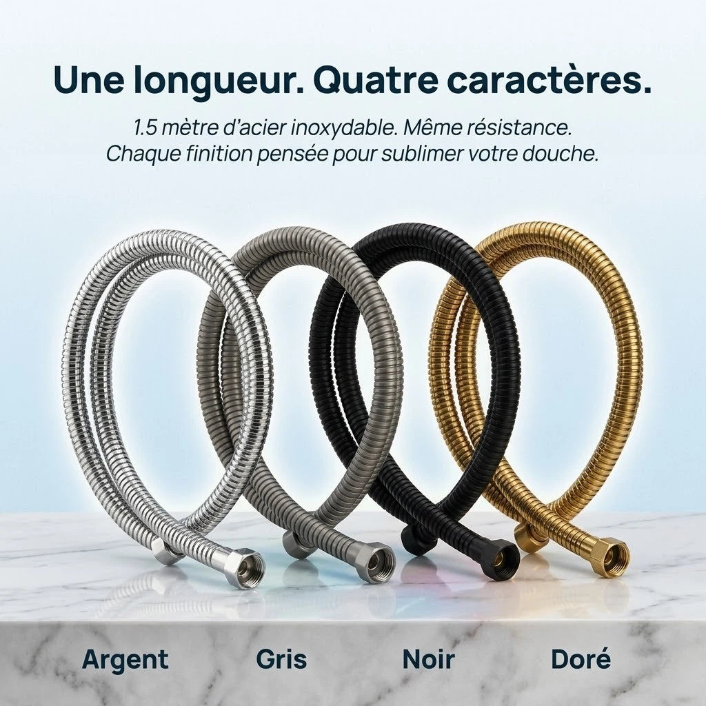 Raccord de douche universel 1.5m flexible - vue de détail sur fond blanc