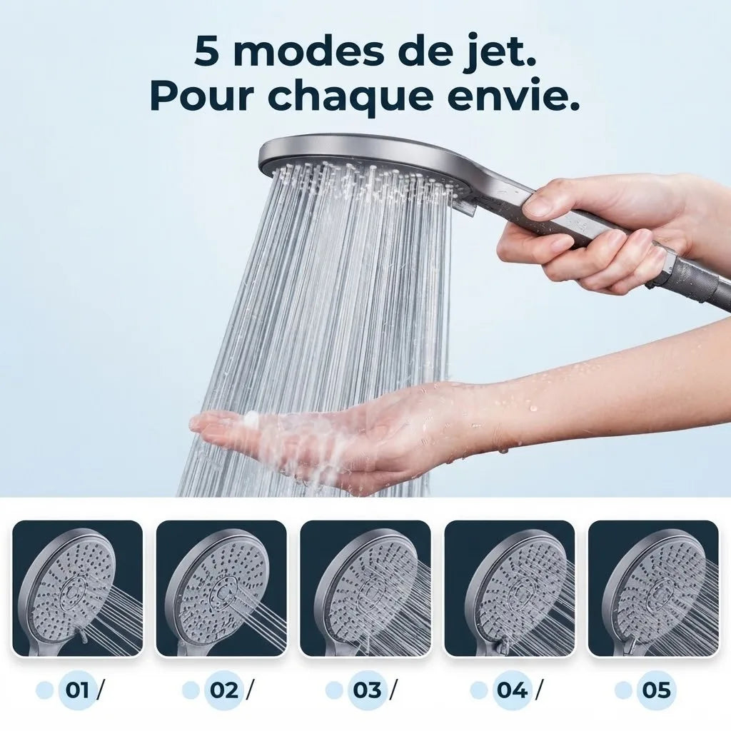 Pommeau de Douche Haute Pression 5 Jets - vue de face sur fond blanc