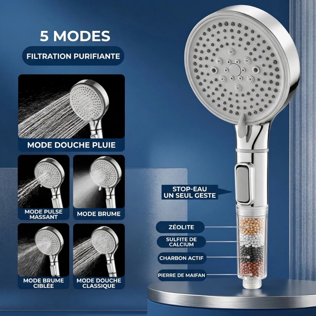 Pommeau de douche anti calcaire à billes multifonction