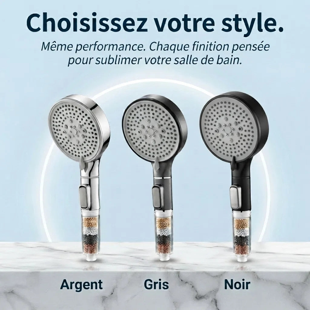 Pommeau de douche anti calcaire à billes multifonction - vue principale sur fond blanc