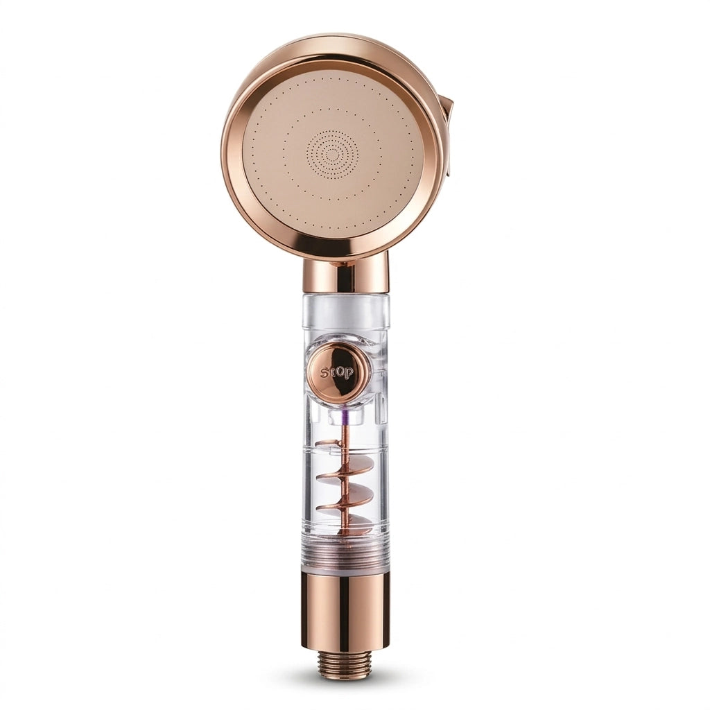 Pommeau de douche or rose anti calcaire turbo chargé - vue principale sur fond blanc