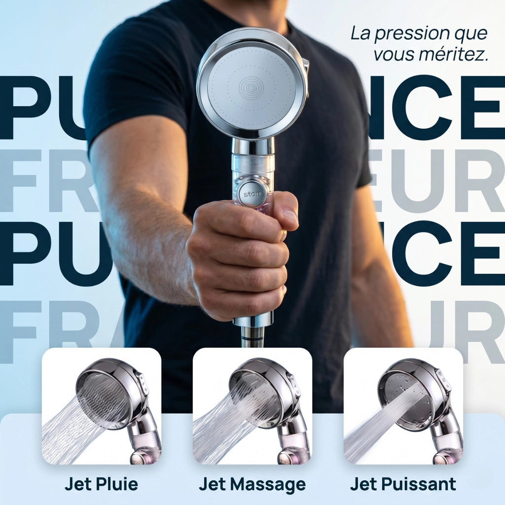 Pommeau de douche anti calcaire turbo chargé