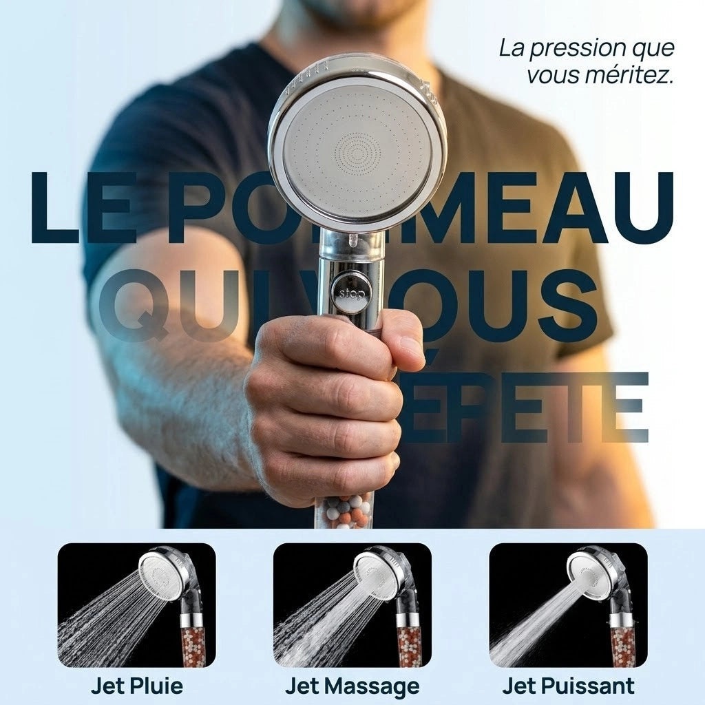 Pommeau de douche à billes stop eau - vue principale sur fond blanc