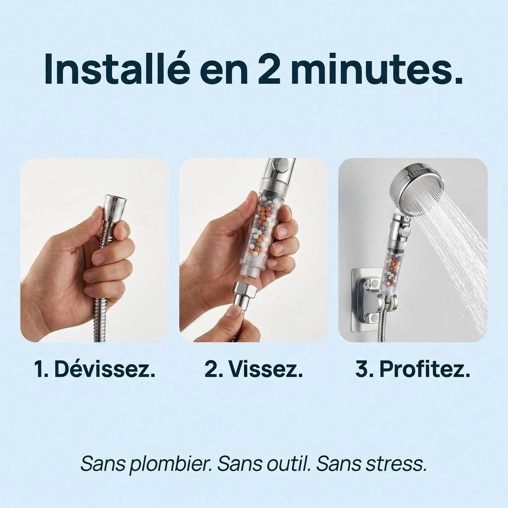 Pommeau de douche à billes stop eau - vue de détail sur fond blanc