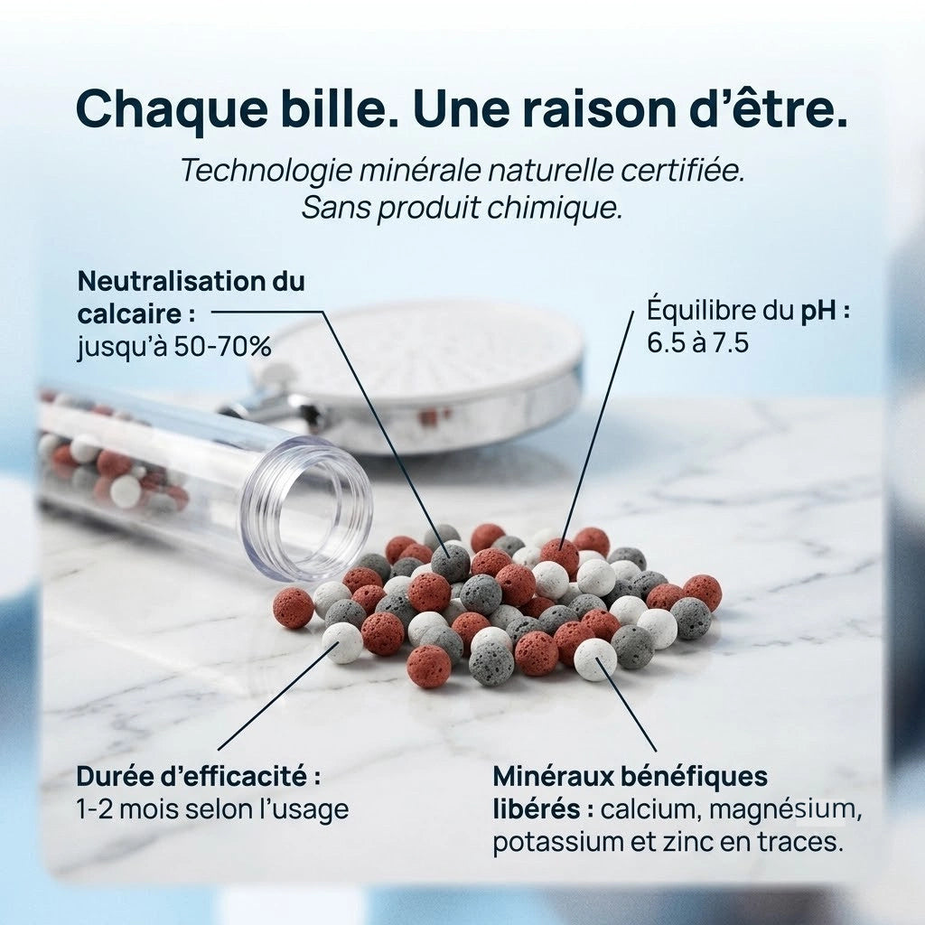 Pommeau de douche à billes effet pluie - vue de face sur fond blanc