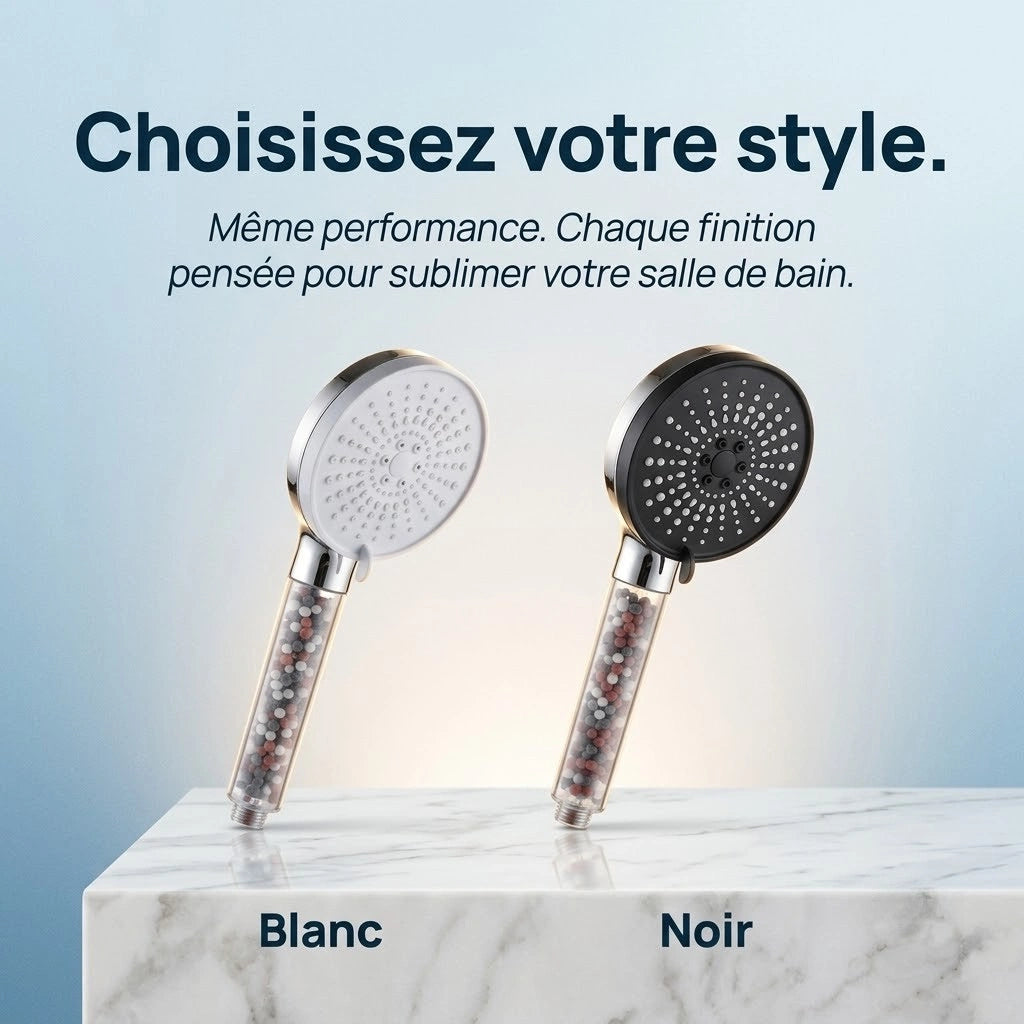 Pommeau de douche à billes effet pluie - détail des buses sur fond blanc