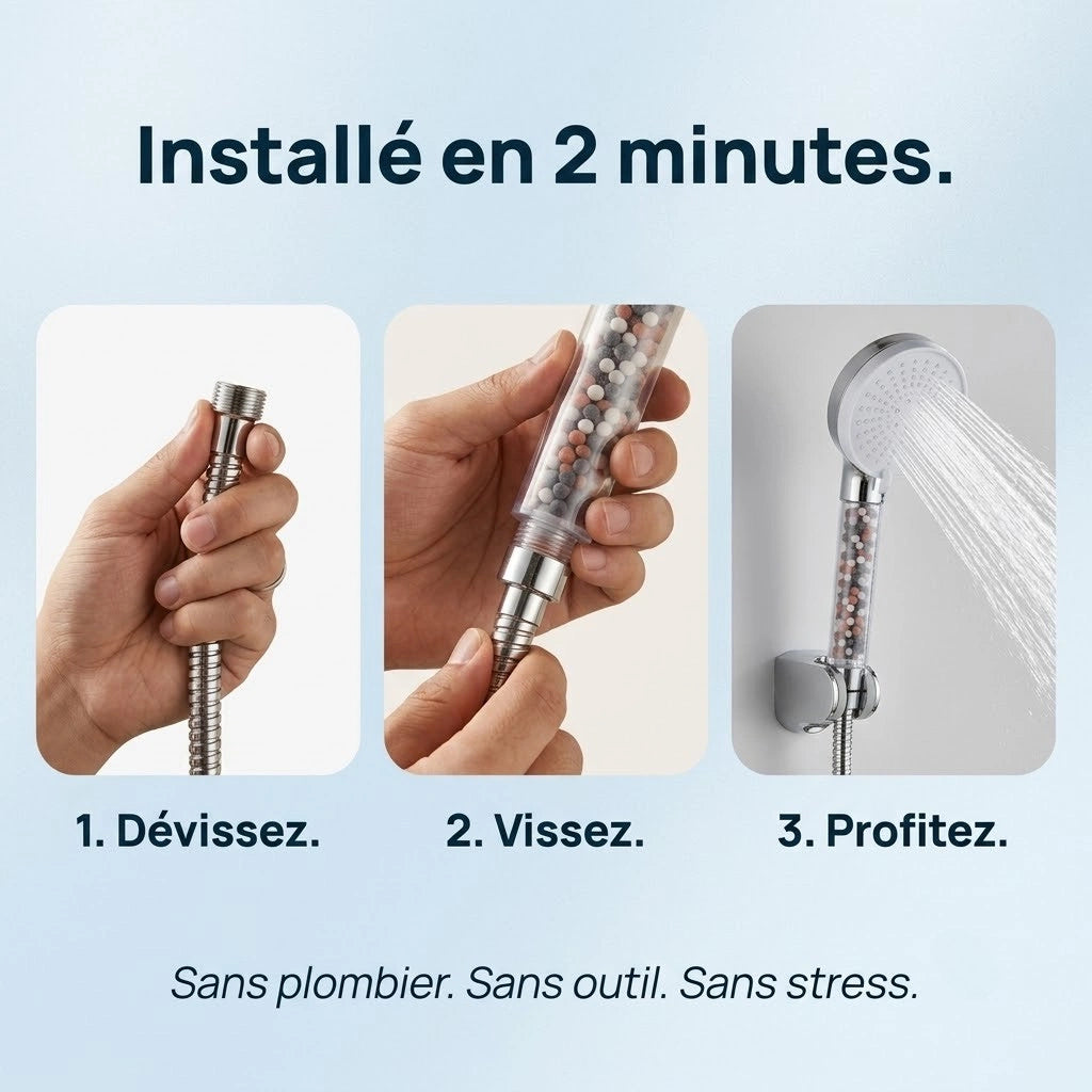 Pommeau de douche à billes effet pluie - vue de côté sur fond blanc