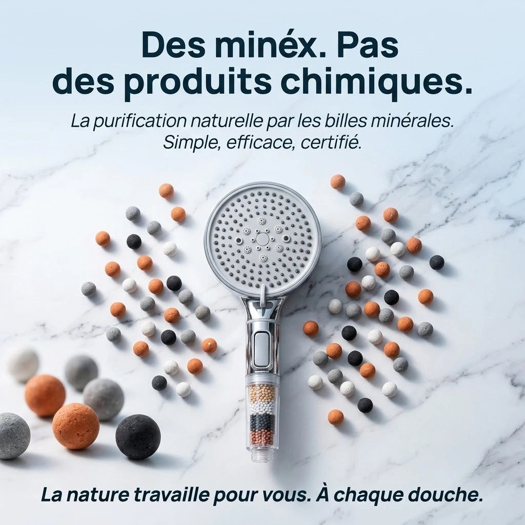 Pommeau de douche à billes multi-jets - vue de détail sur fond blanc