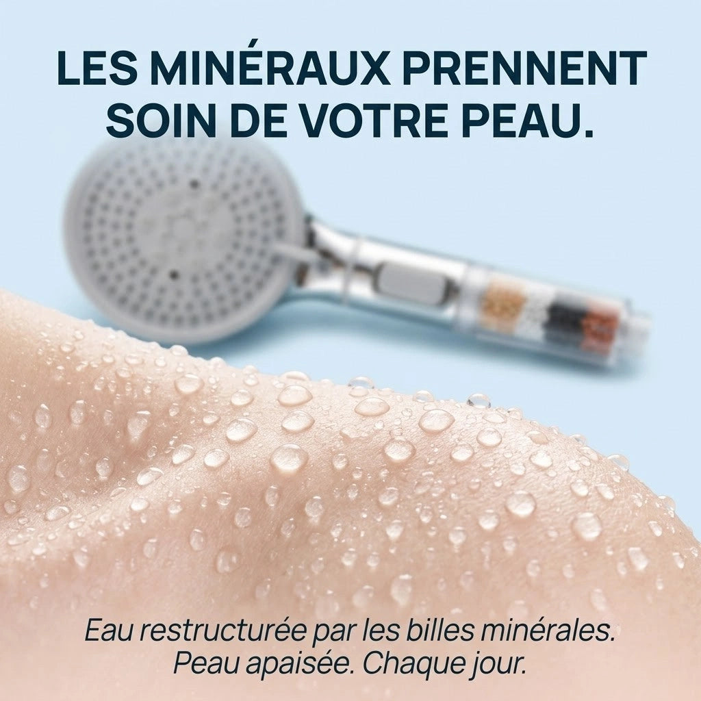 Pommeau de douche à billes multi-jets - vue de dos sur fond blanc