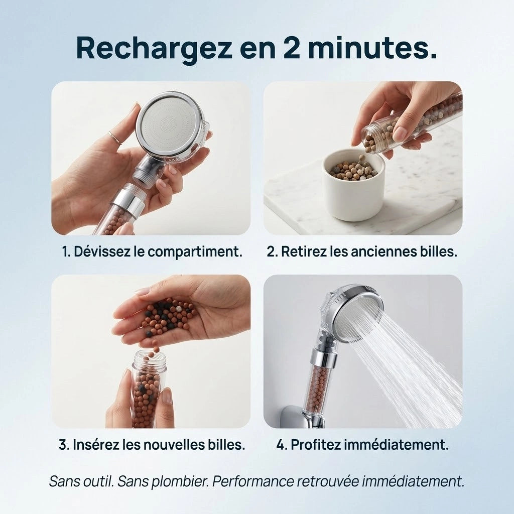 Pommeau de douche à billes spa - vue de côté sur fond blanc