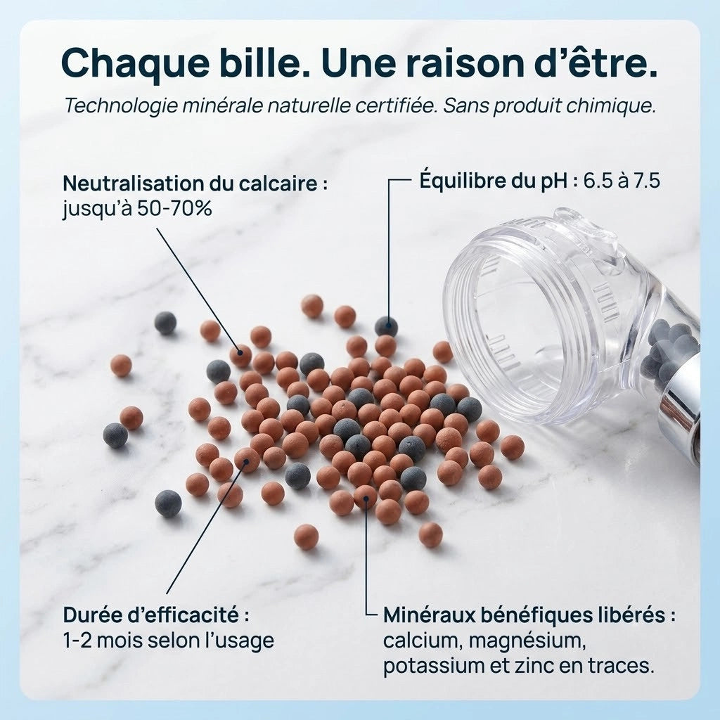 Pommeau de douche à billes spa - détail des buses sur fond blanc