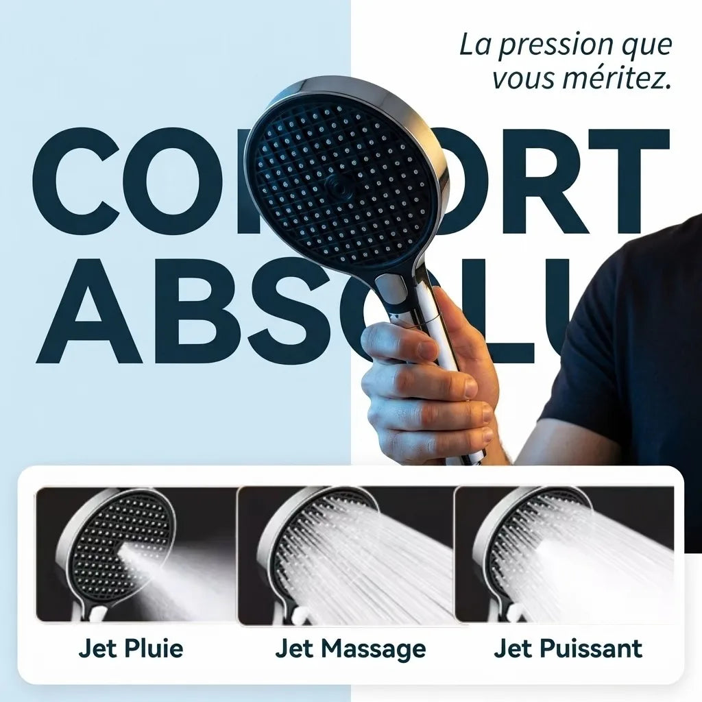 Pommeau de Douche avec Bouton Stop et Filtre - vue de face sur fond blanc
