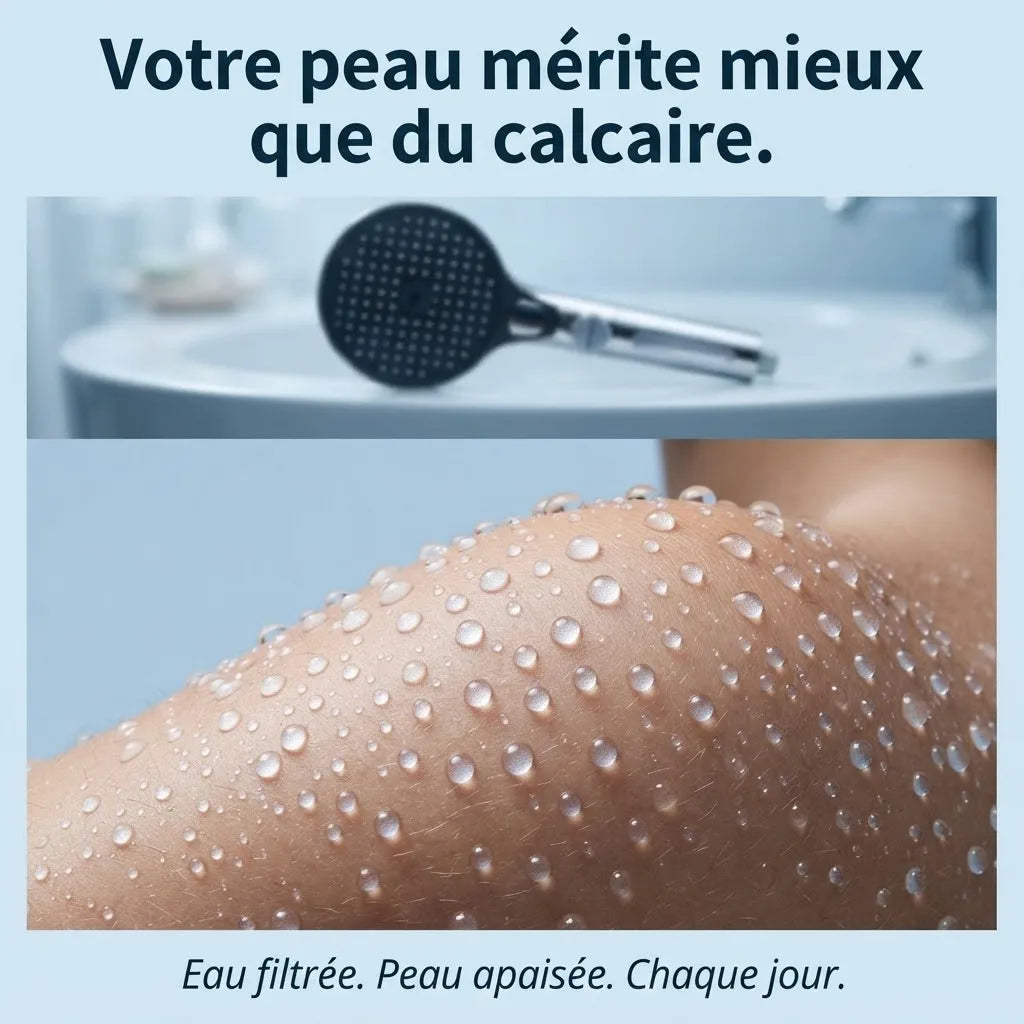 Pommeau de Douche avec Bouton Stop et Filtre - vue de côté sur fond blanc