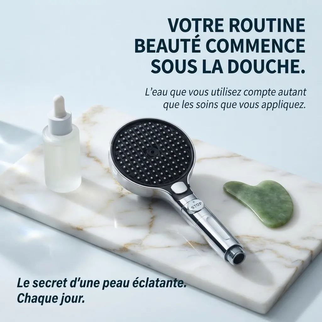 Pommeau de Douche avec Bouton Stop et Filtre - vue de dos sur fond blanc