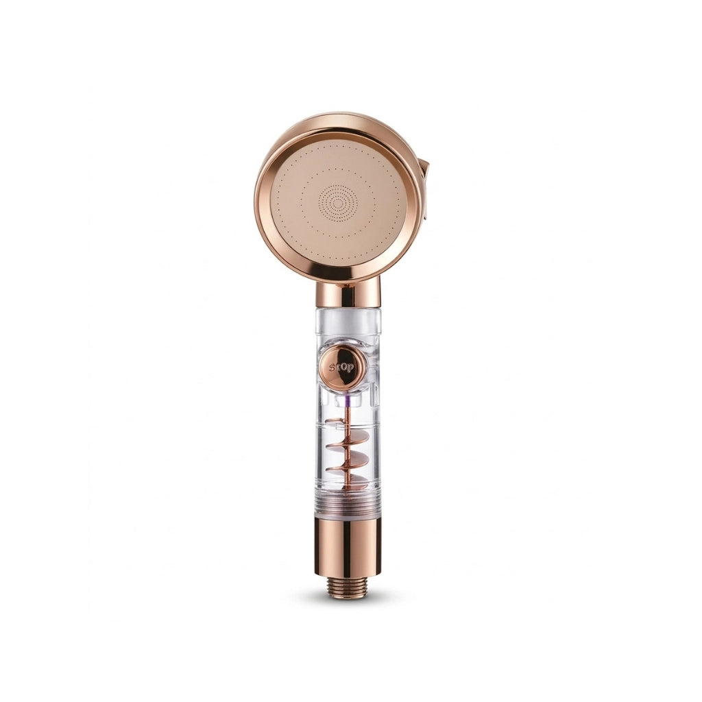 Pommeau de douche anticalcaire turbo chargé bronze vu de face sur fond blanc