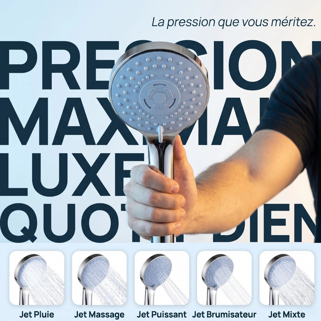 Pommeau de douche haute pression avec buse - vue de face sur fond blanc