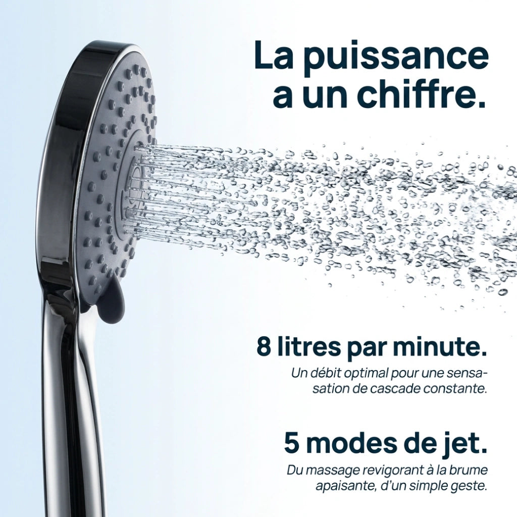 Pommeau de douche haute pression avec buse - vue rapprochée sur fond blanc