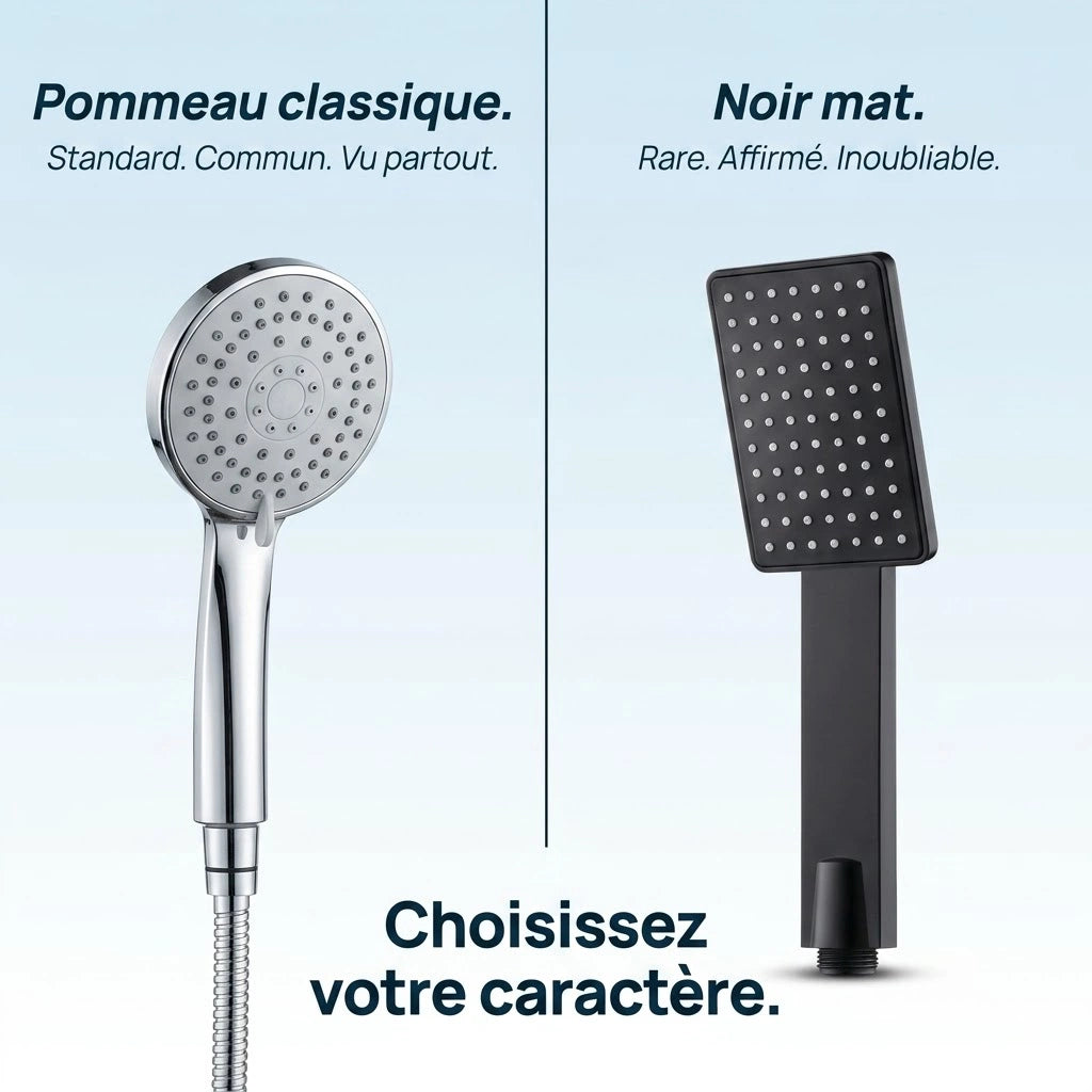 Pommeau de douche noir carré super pressurisé - vue principale sur fond blanc