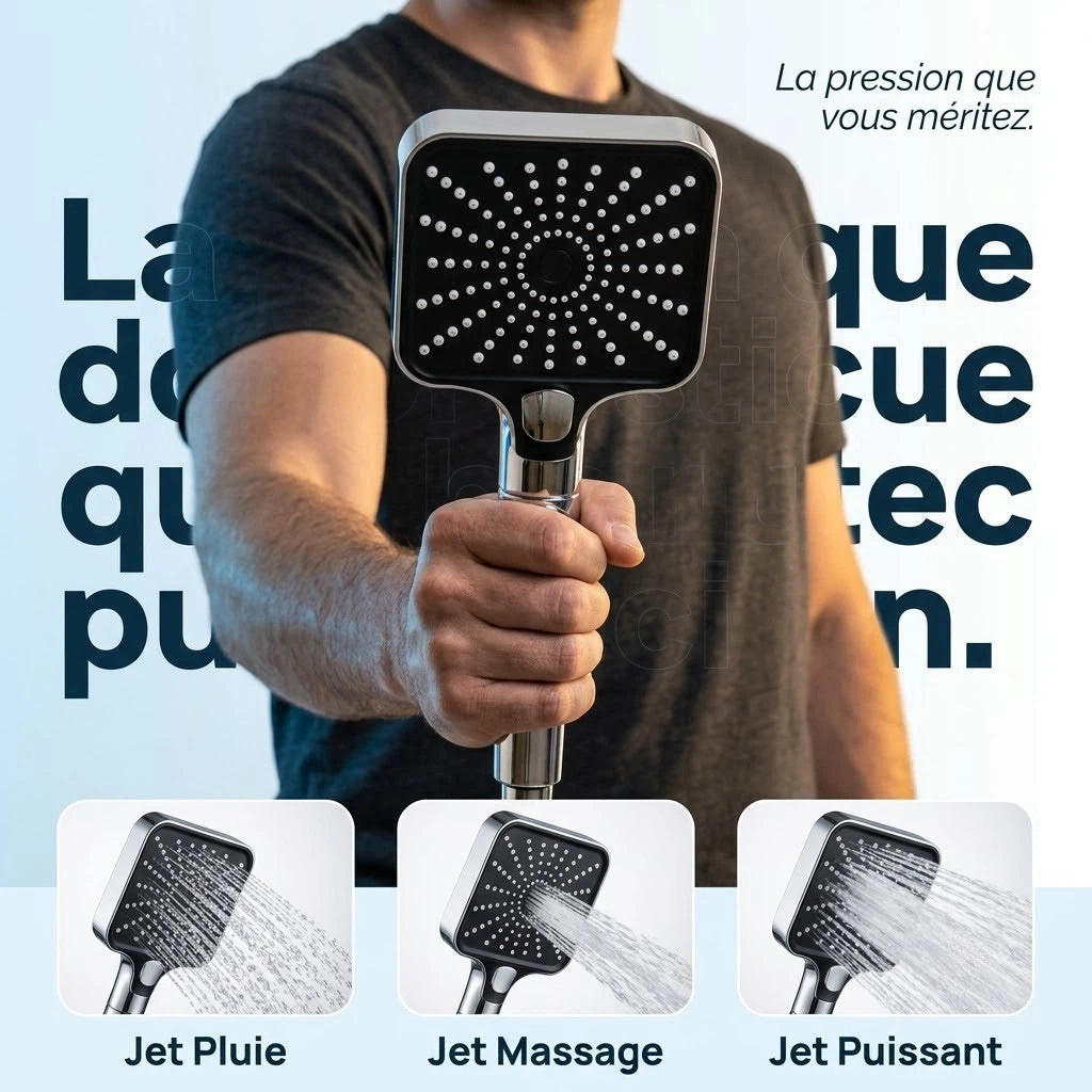 Pommeau de douche carré stop eau - vue principale sur fond blanc