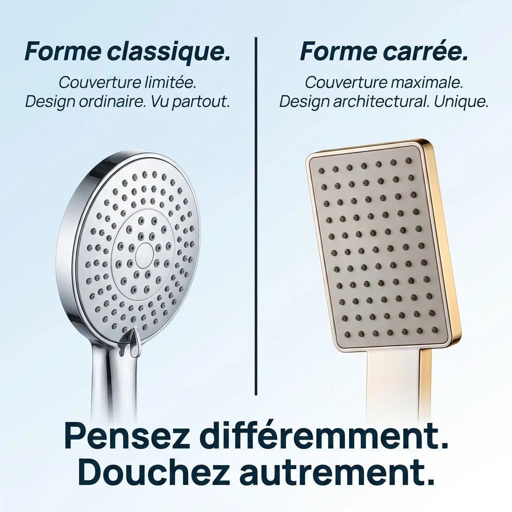 Pommeau de douche carré super pressurisé - vue principale sur fond blanc