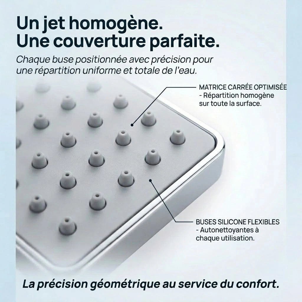 Pommeau de douche carré super pressurisé - vue de face sur fond blanc