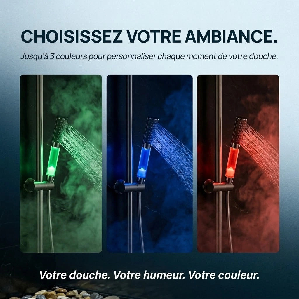 Pommeau de douche à led compact - vue de détail sur fond blanc