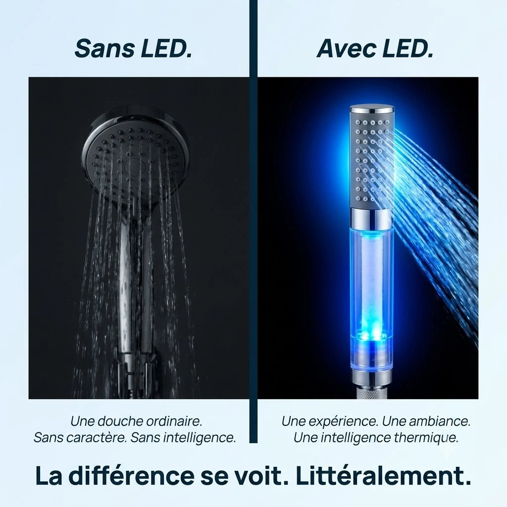 Pommeau de douche à led compact - vue de dos sur fond blanc